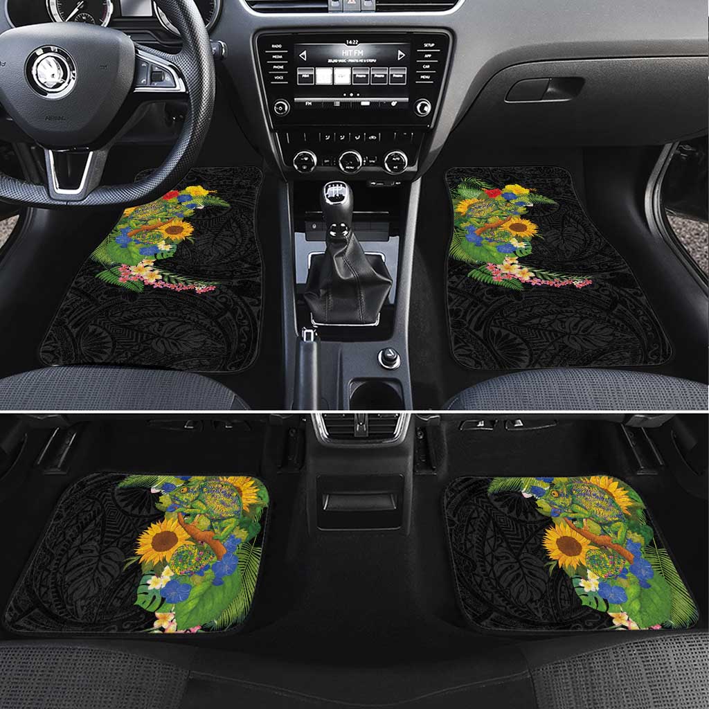 Hawaiian Tropical Plants and Chameleon Car Mats Polynesian Art Colorful LT03 Set 4pcs Black - Polynesian Pride