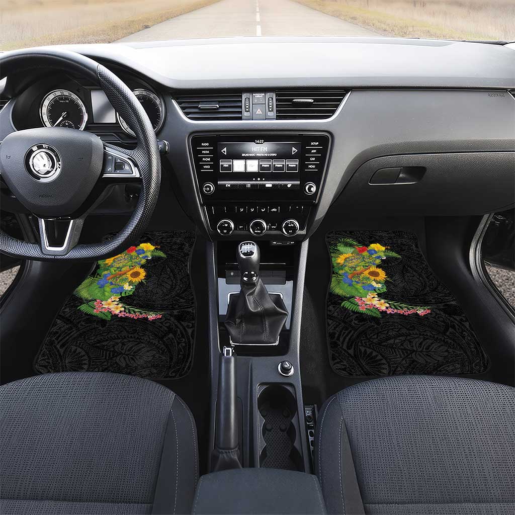 Hawaiian Tropical Plants and Chameleon Car Mats Polynesian Art Colorful LT03 Set 2pcs - Front Black - Polynesian Pride