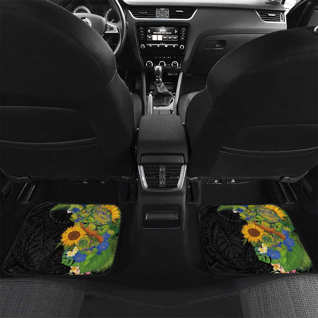Hawaiian Tropical Plants and Chameleon Car Mats Polynesian Art Colorful LT03 Set 2pcs - Back Black - Polynesian Pride