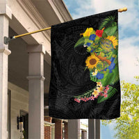 Hawaiian Tropical Plants and Chameleon Garden Flag Polynesian Art Colorful LT03 House Flag Black - Polynesian Pride