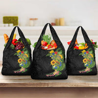 Hawaiian Tropical Plants and Chameleon Grocery Bag Polynesian Art Colorful LT03 3-pack One Size Black - Polynesian Pride