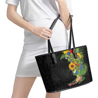 Hawaiian Tropical Plants and Chameleon Leather Tote Bag Polynesian Art Colorful LT03 - Polynesian Pride