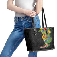 Hawaiian Tropical Plants and Chameleon Leather Tote Bag Polynesian Art Colorful LT03 - Polynesian Pride