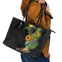 Hawaiian Tropical Plants and Chameleon Leather Tote Bag Polynesian Art Colorful LT03 - Polynesian Pride