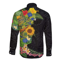Hawaiian Tropical Plants and Chameleon Long Sleeve Button Shirt Polynesian Art Colorful LT03 - Polynesian Pride