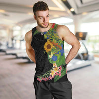 Hawaiian Tropical Plants and Chameleon Men Tank Top Polynesian Art Colorful LT03 Black - Polynesian Pride