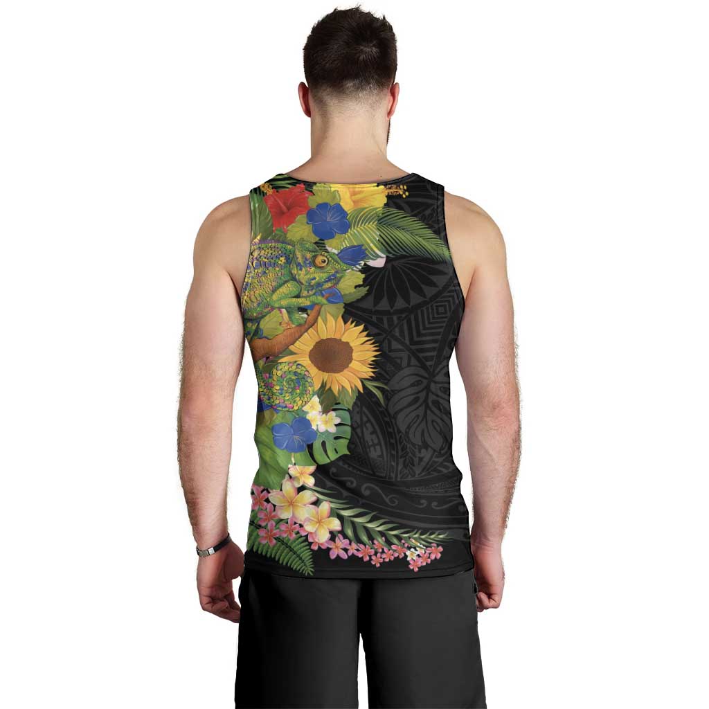Hawaiian Tropical Plants and Chameleon Men Tank Top Polynesian Art Colorful LT03 - Polynesian Pride