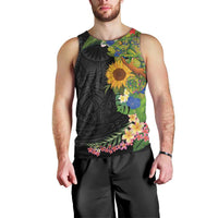 Hawaiian Tropical Plants and Chameleon Men Tank Top Polynesian Art Colorful LT03 - Polynesian Pride