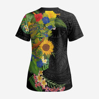 Hawaiian Tropical Plants and Chameleon Scrub Top Polynesian Art Colorful LT03 - Polynesian Pride