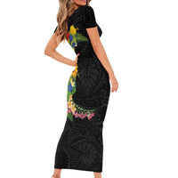 Hawaiian Tropical Plants and Chameleon Short Sleeve Bodycon Dress Polynesian Art Colorful LT03 - Polynesian Pride