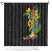 Hawaiian Tropical Plants and Chameleon Shower Curtain Polynesian Art Colorful LT03 Black - Polynesian Pride