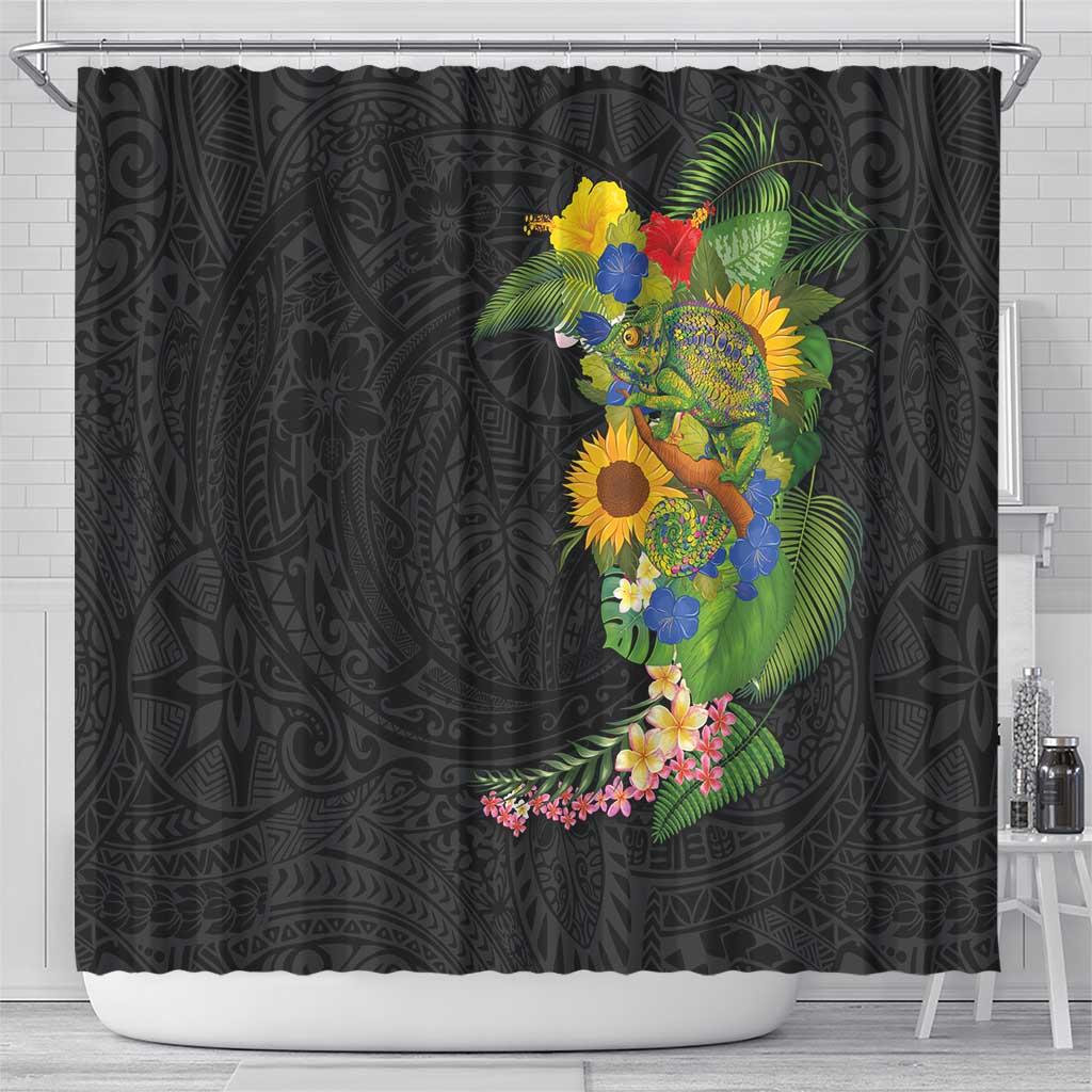 Hawaiian Tropical Plants and Chameleon Shower Curtain Polynesian Art Colorful LT03 - Polynesian Pride