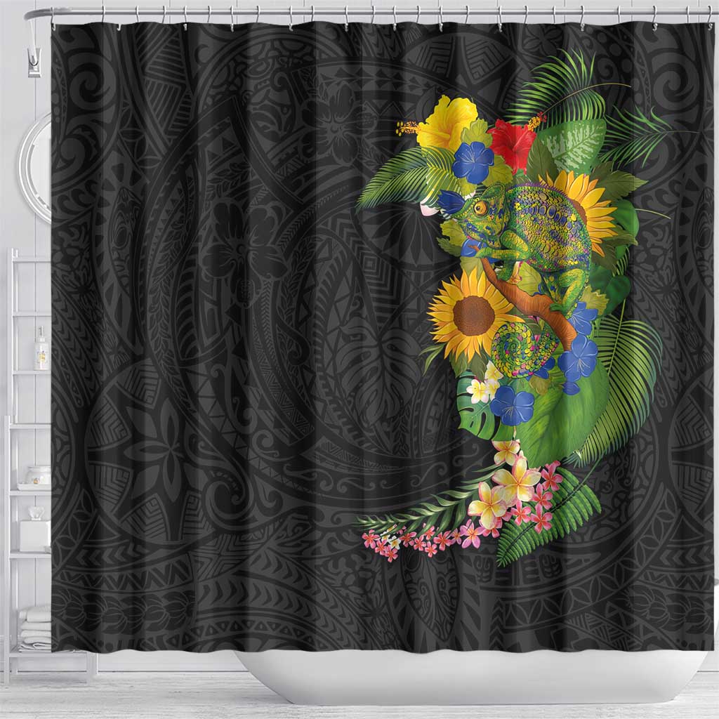 Hawaiian Tropical Plants and Chameleon Shower Curtain Polynesian Art Colorful LT03 - Polynesian Pride