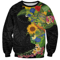 Hawaiian Tropical Plants and Chameleon Sweatshirt Polynesian Art Colorful LT03 Unisex Black - Polynesian Pride