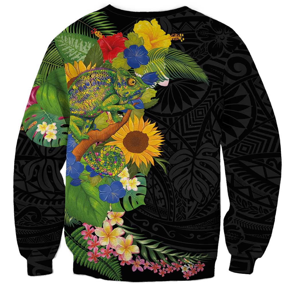 Hawaiian Tropical Plants and Chameleon Sweatshirt Polynesian Art Colorful LT03 - Polynesian Pride