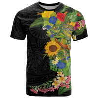 Hawaiian Tropical Plants and Chameleon T Shirt Polynesian Art Colorful LT03 Black - Polynesian Pride