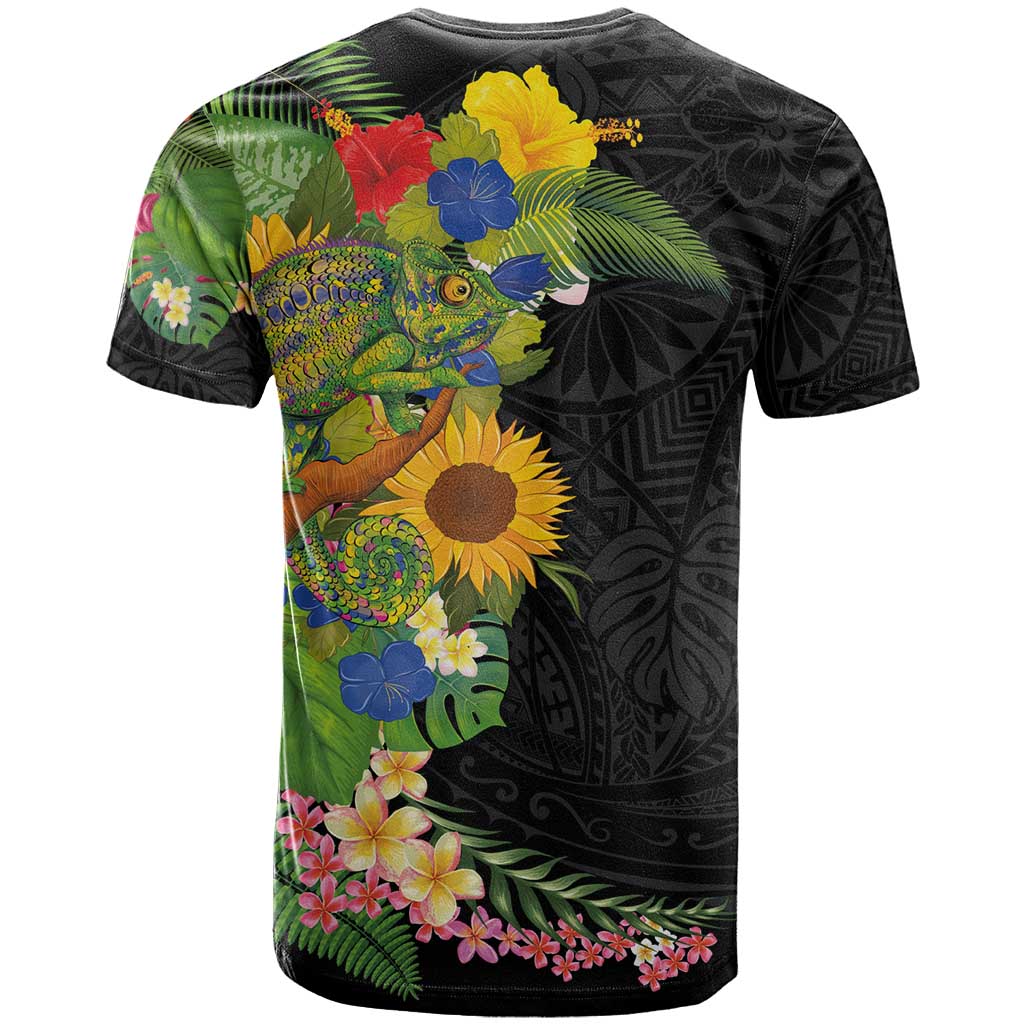 Hawaiian Tropical Plants and Chameleon T Shirt Polynesian Art Colorful LT03 - Polynesian Pride