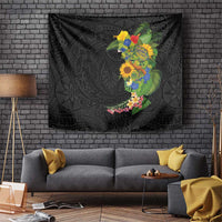 Hawaiian Tropical Plants and Chameleon Tapestry Polynesian Art Colorful LT03 Black - Polynesian Pride