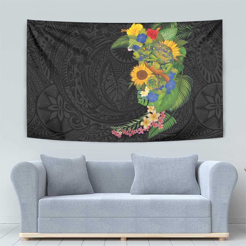 Hawaiian Tropical Plants and Chameleon Tapestry Polynesian Art Colorful LT03 - Polynesian Pride
