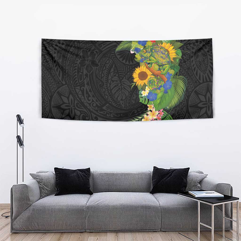 Hawaiian Tropical Plants and Chameleon Tapestry Polynesian Art Colorful LT03 - Polynesian Pride