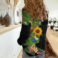Hawaiian Tropical Plants and Chameleon Women Casual Shirt Polynesian Art Colorful LT03 - Polynesian Pride