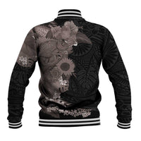 Hawaiian Tropical Plants and Chameleon Baseball Jacket Polynesian Art Grayscale LT03 - Polynesian Pride