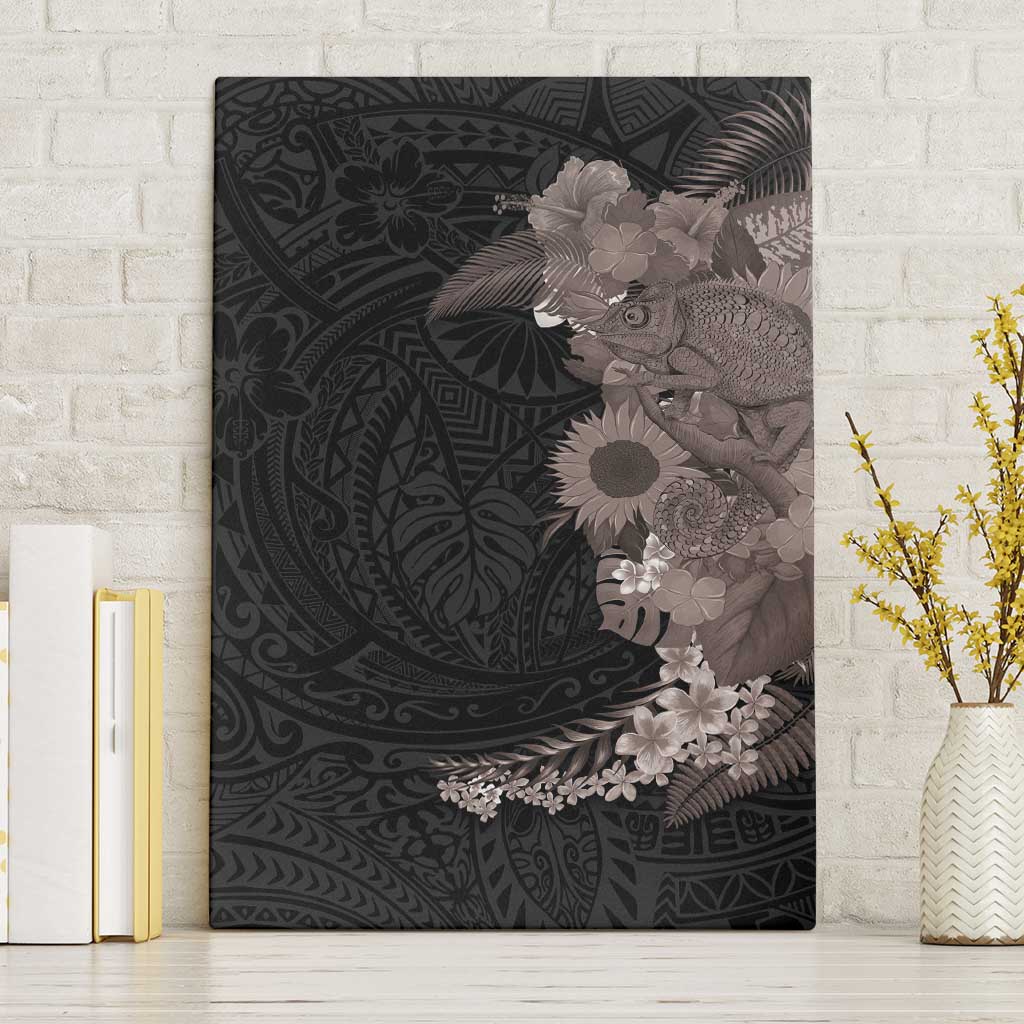 Hawaiian Tropical Plants and Chameleon Canvas Wall Art Polynesian Art Grayscale LT03 Without Frame Black - Polynesian Pride