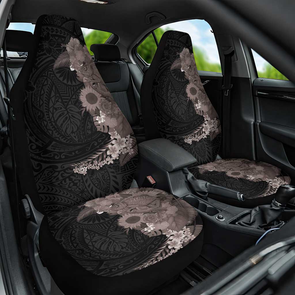 Hawaiian Tropical Plants and Chameleon Car Seat Cover Polynesian Art Grayscale LT03 One Size Black - Polynesian Pride