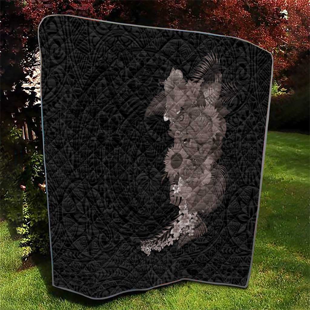 Hawaiian Tropical Plants and Chameleon Quilt Polynesian Art Grayscale LT03 - Polynesian Pride