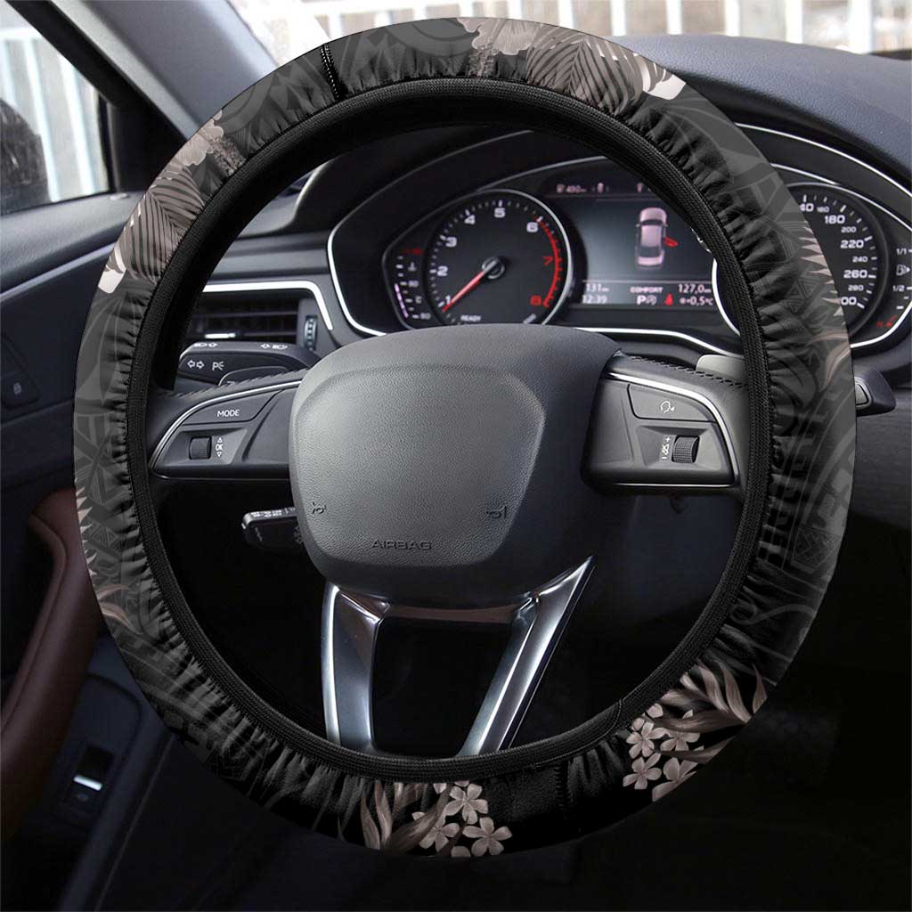 Hawaiian Tropical Plants and Chameleon Steering Wheel Cover Polynesian Art Grayscale LT03 - Polynesian Pride