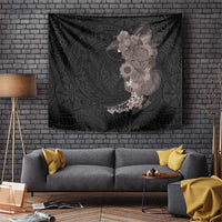 Hawaiian Tropical Plants and Chameleon Tapestry Polynesian Art Grayscale LT03 Black - Polynesian Pride
