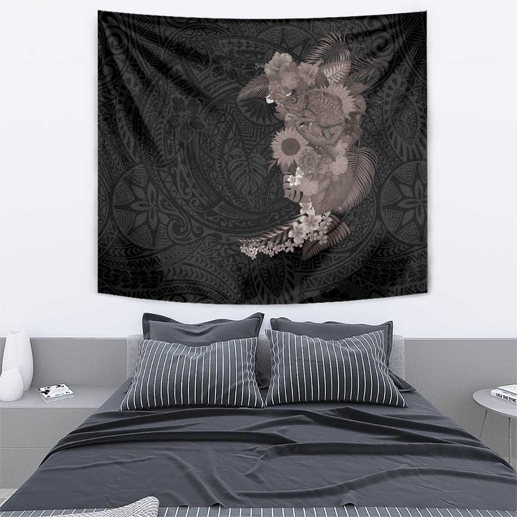 Hawaiian Tropical Plants and Chameleon Tapestry Polynesian Art Grayscale LT03 - Polynesian Pride