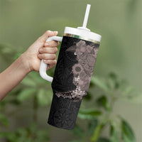 Hawaiian Tropical Plants and Chameleon Tumbler With Handle Polynesian Art Grayscale LT03 - Polynesian Pride