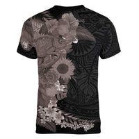Hawaiian Tropical Plants and Chameleon Women V-Neck T-Shirt Polynesian Art Grayscale LT03 - Polynesian Pride