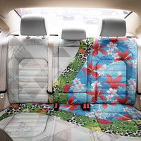 Hawaiian Tropical Flowers and Leaves Back Car Seat Cover on Leopard Pattern Half Style White-Blue Version LT03 - Polynesian Pride
