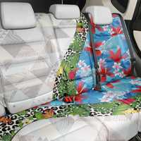Hawaiian Tropical Flowers and Leaves Back Car Seat Cover on Leopard Pattern Half Style White-Blue Version LT03 - Polynesian Pride