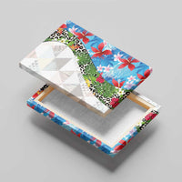Hawaiian Tropical Flowers and Leaves Canvas Wall Art on Leopard Pattern Half Style White-Blue Version LT03 - Polynesian Pride