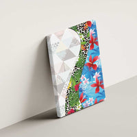 Hawaiian Tropical Flowers and Leaves Canvas Wall Art on Leopard Pattern Half Style White-Blue Version LT03 - Polynesian Pride