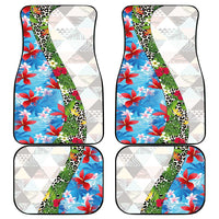 Hawaiian Tropical Flowers and Leaves Car Mats on Leopard Pattern Half Style White-Blue Version LT03 - Polynesian Pride