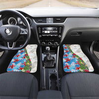 Hawaiian Tropical Flowers and Leaves Car Mats on Leopard Pattern Half Style White-Blue Version LT03 Set 2pcs - Front White - Polynesian Pride