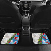 Hawaiian Tropical Flowers and Leaves Car Mats on Leopard Pattern Half Style White-Blue Version LT03 Set 2pcs - Back White - Polynesian Pride