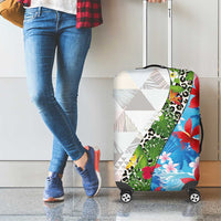 Hawaiian Tropical Flowers and Leaves Luggage Cover on Leopard Pattern Half Style White-Blue Version LT03 - Polynesian Pride