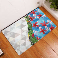 Hawaiian Tropical Flowers and Leaves Rubber Doormat on Leopard Pattern Half Style White-Blue Version LT03 - Polynesian Pride