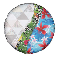 Hawaiian Tropical Flowers and Leaves Spare Tire Cover on Leopard Pattern Half Style White-Blue Version LT03 - Polynesian Pride