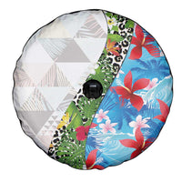 Hawaiian Tropical Flowers and Leaves Spare Tire Cover on Leopard Pattern Half Style White-Blue Version LT03 - Polynesian Pride