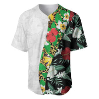 Hawaiian Tropical Flowers and Leaves Baseball Jersey on Leopard Pattern Half Style White-Black Version LT03 White - Polynesian Pride