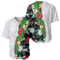 Hawaiian Tropical Flowers and Leaves Baseball Jersey on Leopard Pattern Half Style White-Black Version LT03 - Polynesian Pride