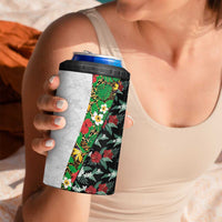 Hawaiian Tropical Flowers and Leaves 4 in 1 Can Cooler Tumbler on Leopard Pattern Half Style White-Black Version LT03 - Polynesian Pride