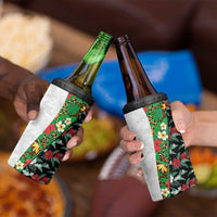 Hawaiian Tropical Flowers and Leaves 4 in 1 Can Cooler Tumbler on Leopard Pattern Half Style White-Black Version LT03 - Polynesian Pride