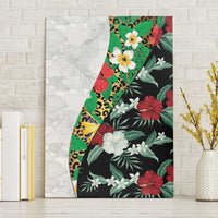 Hawaiian Tropical Flowers and Leaves Canvas Wall Art on Leopard Pattern Half Style White-Black Version LT03 Without Frame White - Polynesian Pride